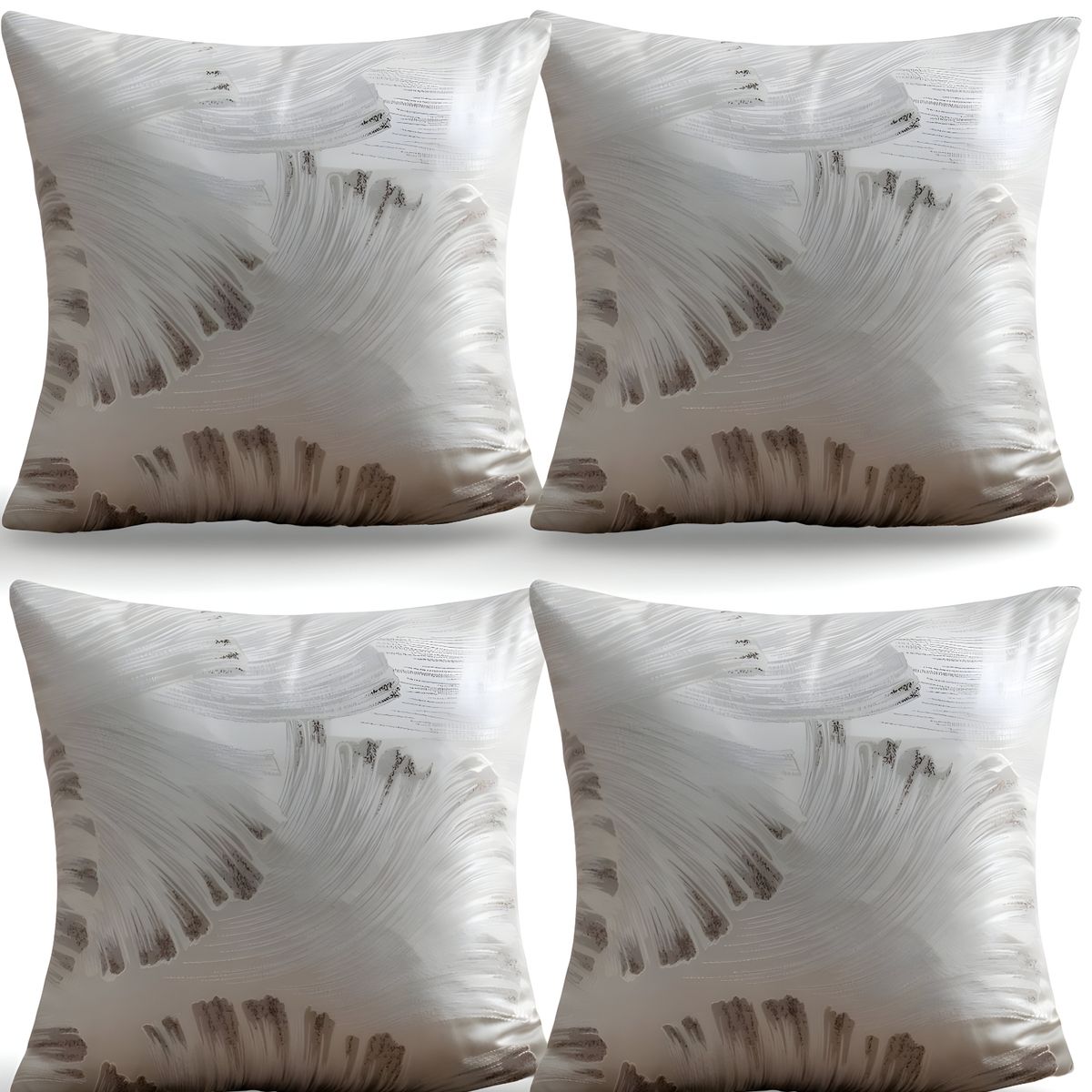 GENERICO - PACK DE 4 FUNDAS DE COJINES SATIN DISEÑO HOJAS 45CM X 45 CM BLANCO