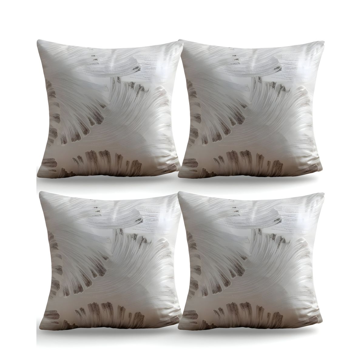 GENERICO - PACK DE 4 FUNDAS DE COJINES SATIN DISEÑO HOJAS 45CM X 45 CM BLANCO