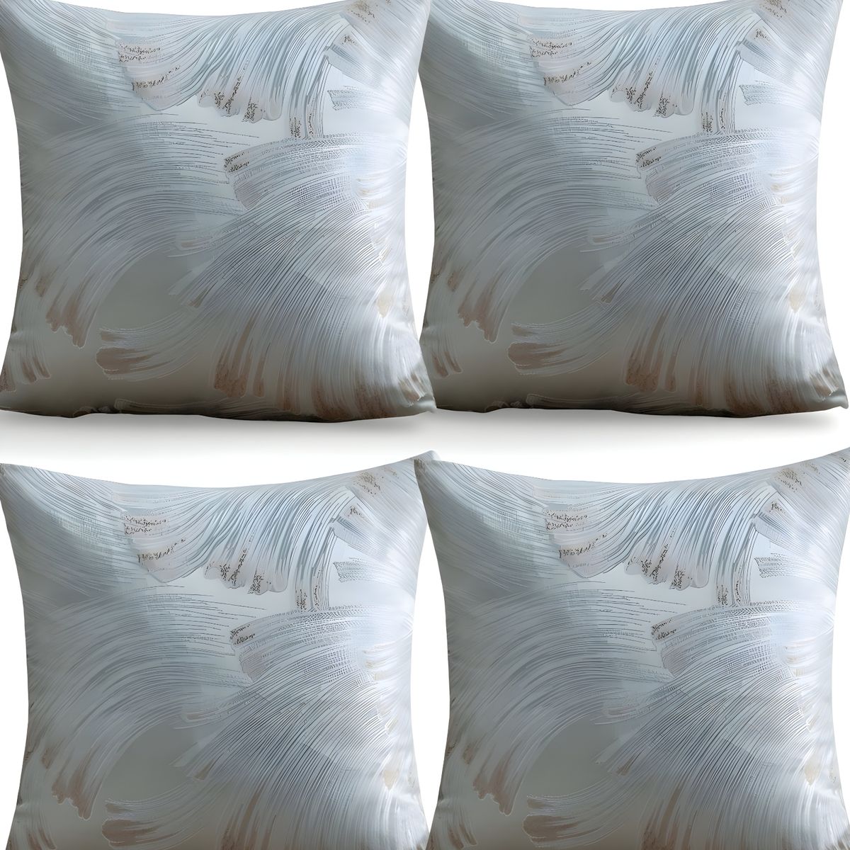 GENERICO - PACK DE 4 FUNDAS DE COJINES SATIN DISEÑO HOJAS 45CM X 45 CM CELESTE