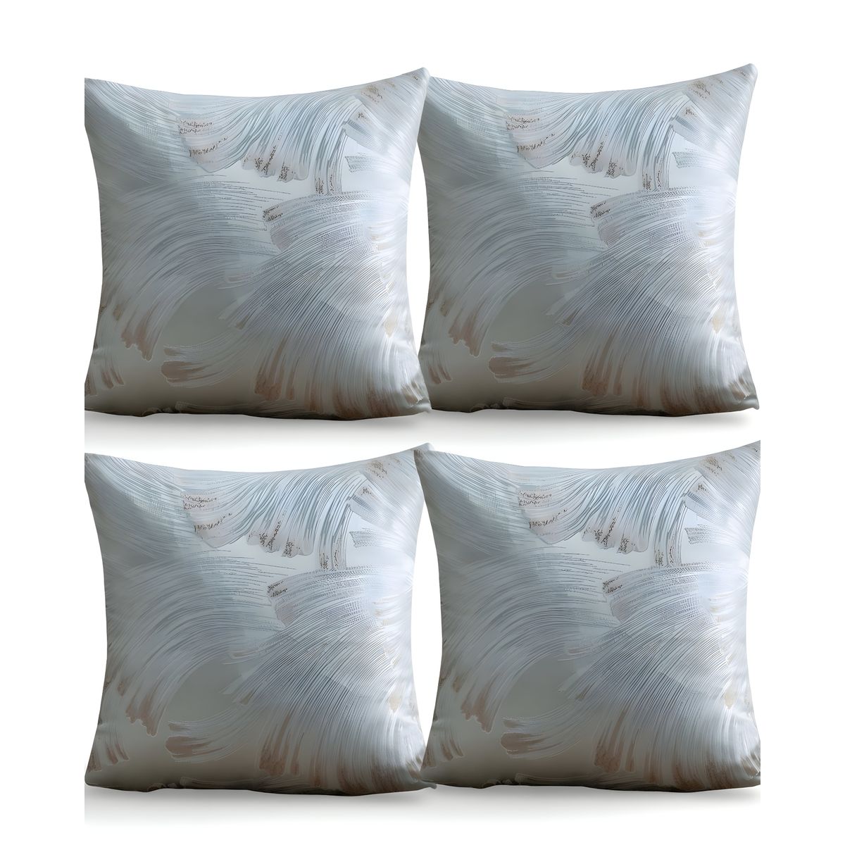 GENERICO - PACK DE 4 FUNDAS DE COJINES SATIN DISEÑO HOJAS 45CM X 45 CM CELESTE