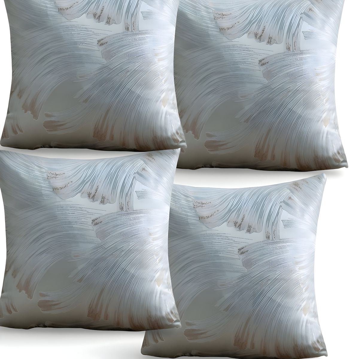 GENERICO - PACK DE 4 FUNDAS DE COJINES SATIN DISEÑO HOJAS 45CM X 45 CM CELESTE