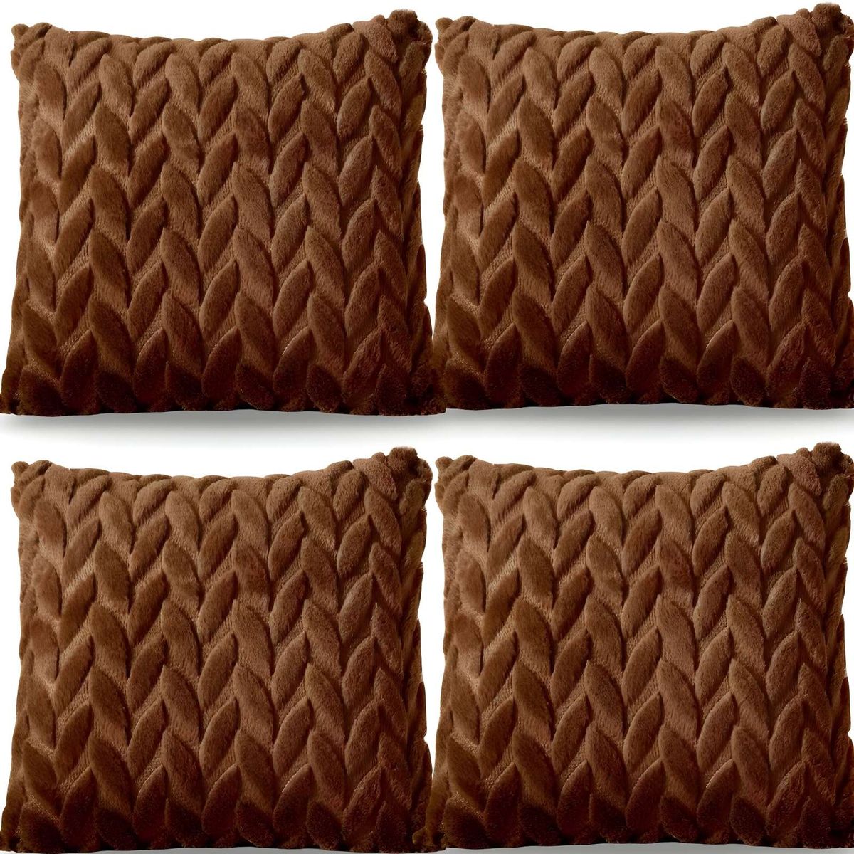 GENERICO - PACK DE 4 FUNDAS DE COJINES DISEÑO ESPIGA 45CM X 45 CM MARRON