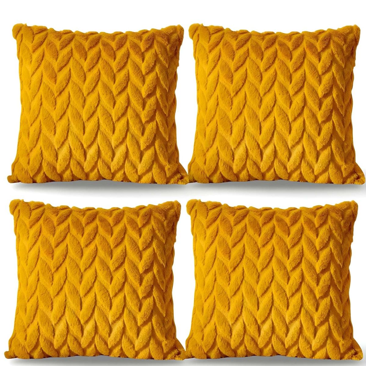 GENERICO - PACK DE 4 FUNDAS DE COJINES DISEÑO ESPIGA 45CM X 45 CM AMARILLO