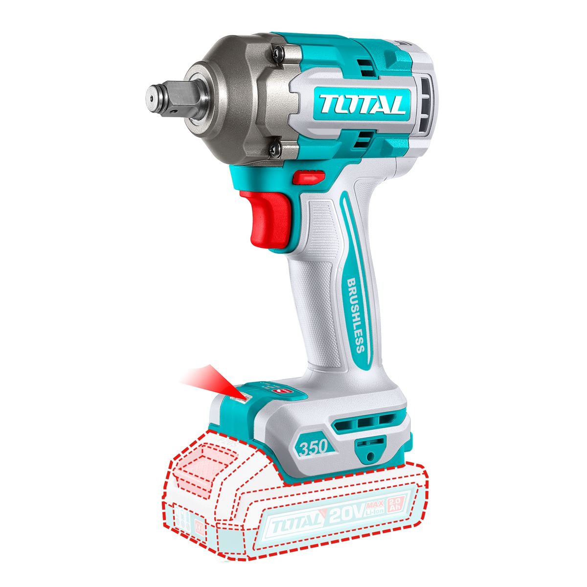 TOTAL TOOLS - Llave de Impacto Inalambrica 1/2" 20V 350nm Total