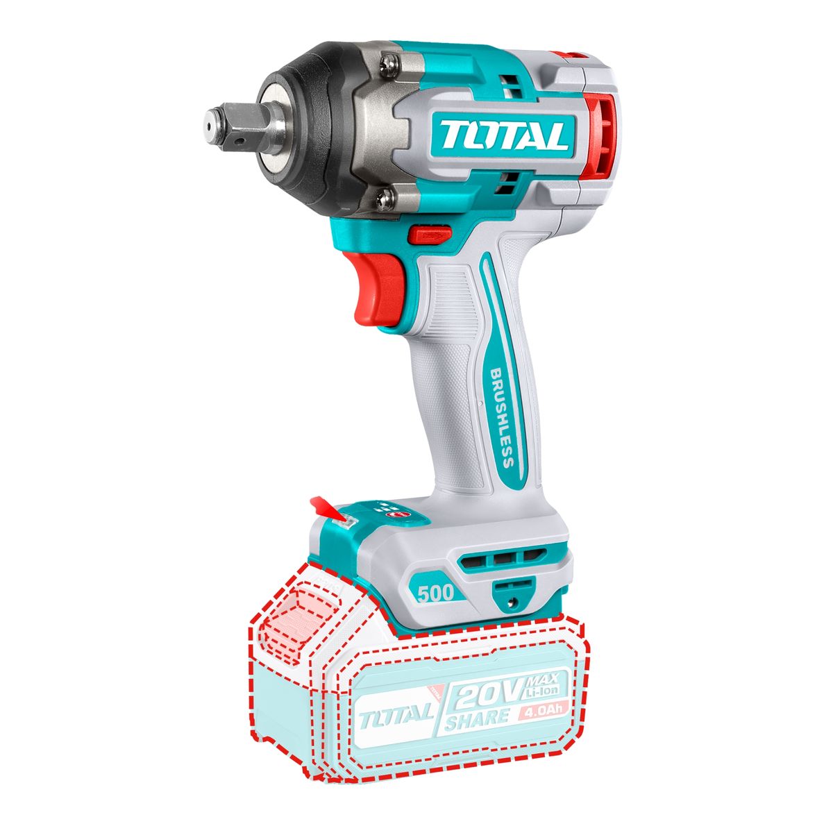 TOTAL TOOLS - Llave de Impacto inalámbrica 1/2" 20V 500nm Total