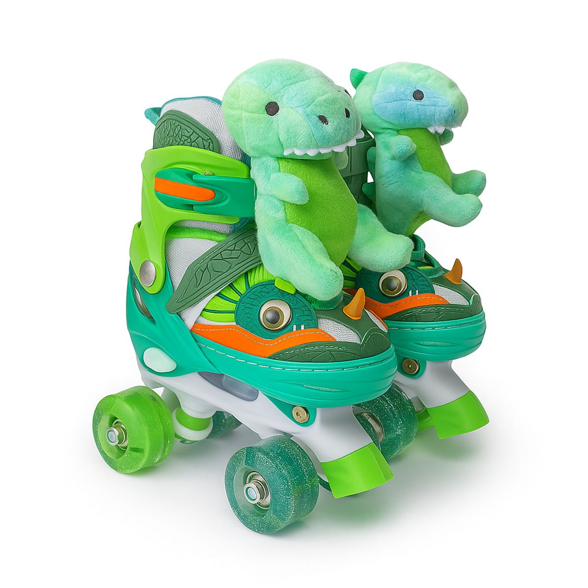 BALOGO - SET PATIN 2X2 ACCESORIOS PELUCHE DINOPATIN VERDE TALLA XS