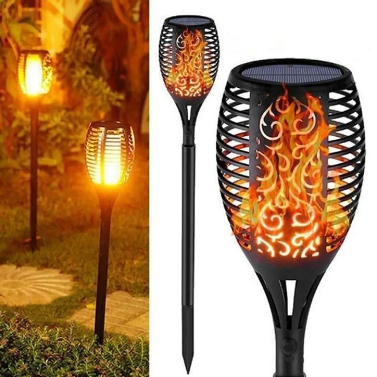 GENERICO - Pack X4 Lampara Solar Led Flama Antorcha Estaca Pequeñas 52cm