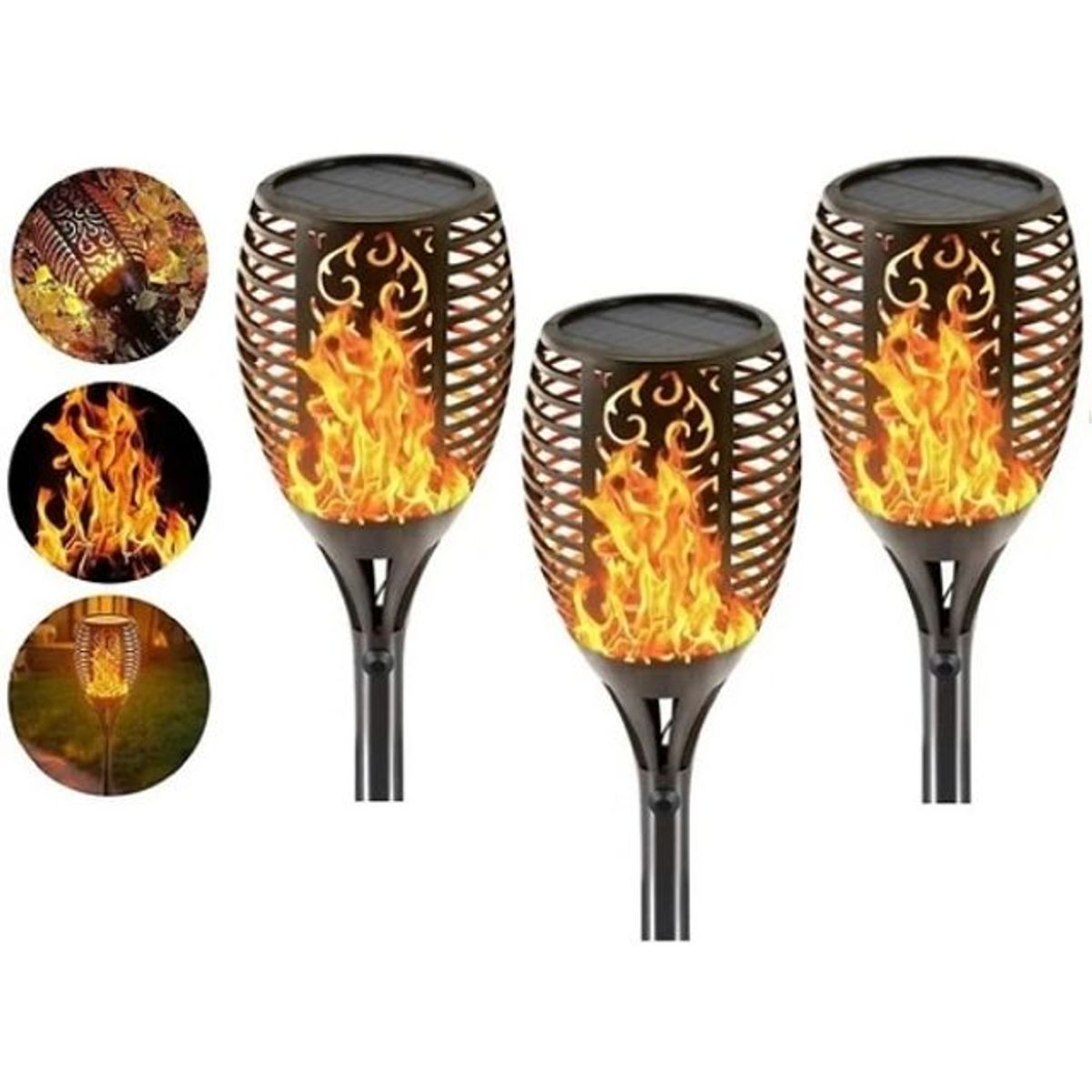 GENERICO - Pack X4 Lampara Solar Led Flama Antorcha Estaca Pequeñas 52cm