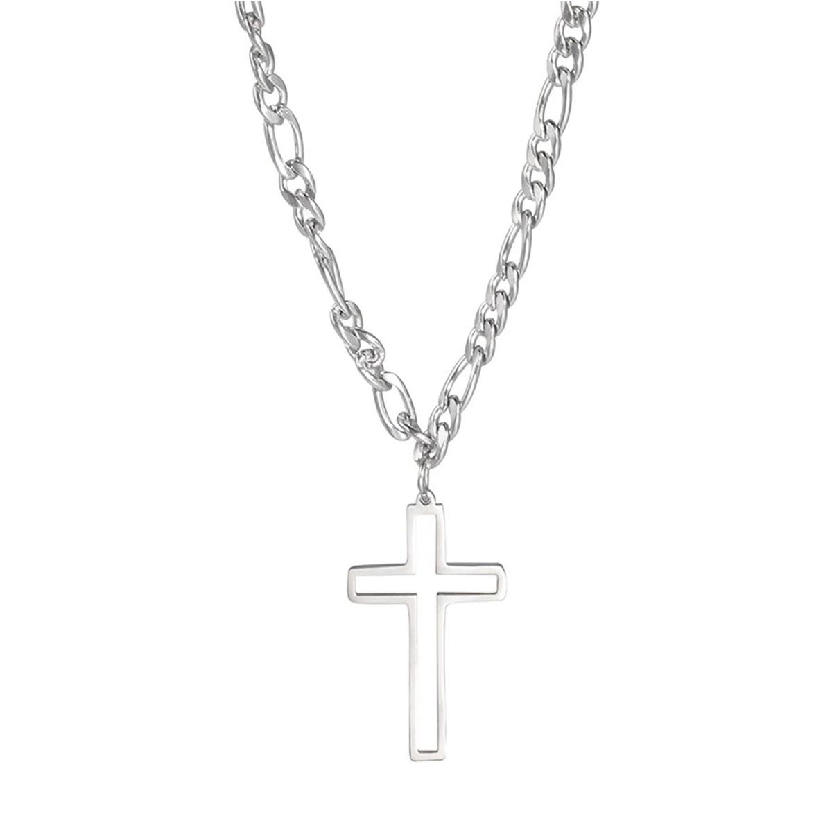 TODOJOYAS - Colgante Collar Cruz Biselada Fígaro Acero Plateado