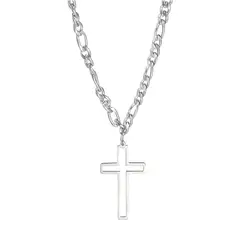TODOJOYAS - Colgante Collar Cruz Biselada Fígaro Acero Plateado