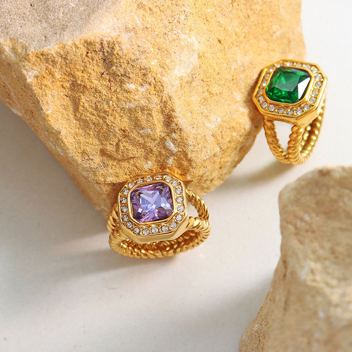 LUX JOYAS - Anillo Baño Oro Amarillo 18k Solitario Amatista Circones