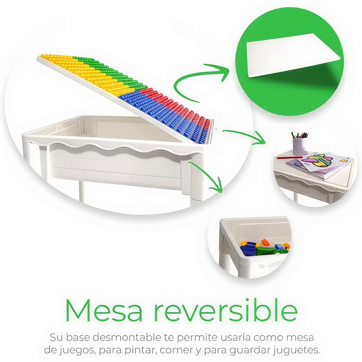 MOVI - MESA DE JUEGO CON SILLA Y 102 PIEZAS DE LEGO