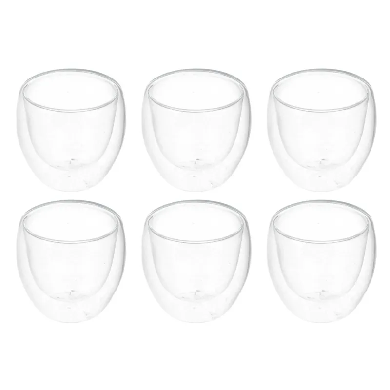 GENERICO - Pack de 6 Tazas de Vidrio Doble Pared 80ml
