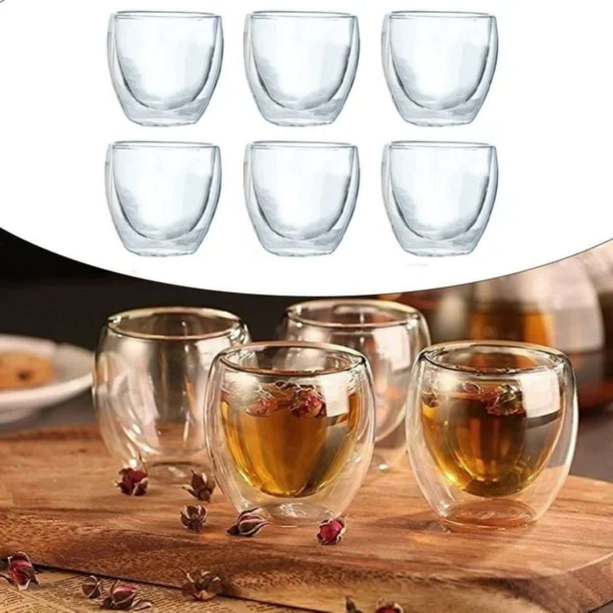 GENERICO - Pack de 6 Tazas de Vidrio Doble Pared 80ml