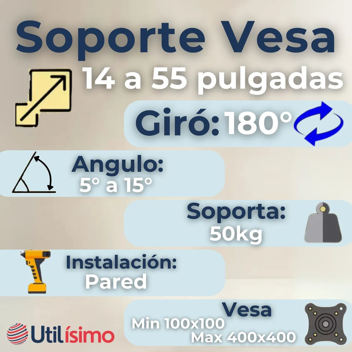 LINE - Soporte TV Pared Con Brazo 50Kg 14 a 55 Pulgadas