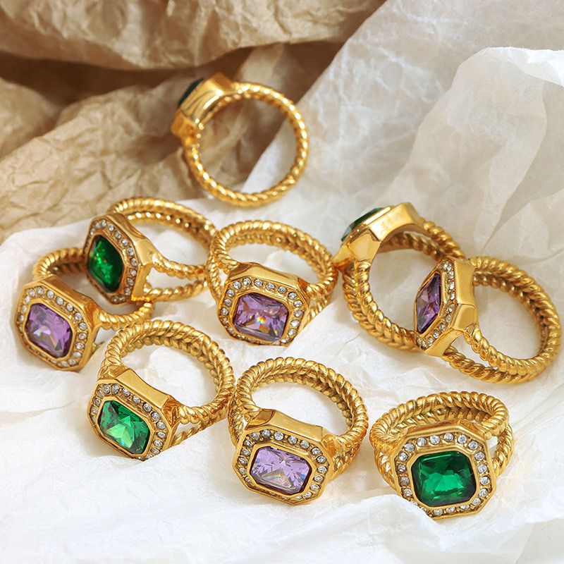 LUX JOYAS - Anillo Baño Oro Amarillo 18k Solitario Esmeralda Circones