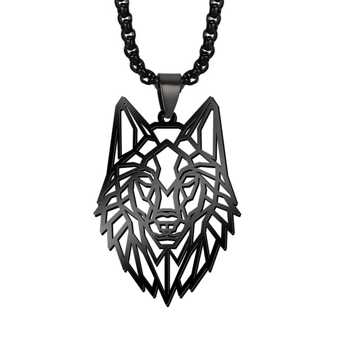 TODOJOYAS - Collar Cabeza Lobo Wolf Acero Geométrico Negro