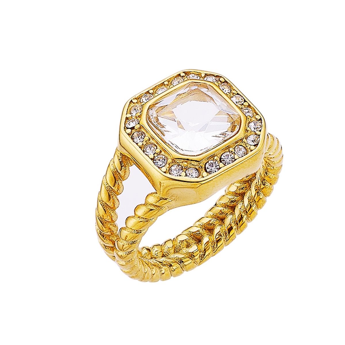 LUX JOYAS - Anillo Baño Oro Amarillo 18k Solitario Circón Circones