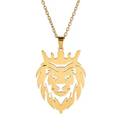 TODOJOYAS - Collar Cabeza Leon Corona King Acero Dorado