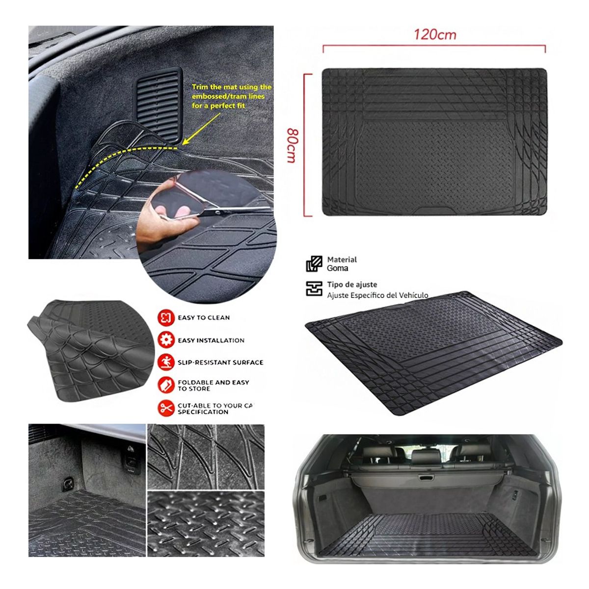 GENERICO - Cubre Maleta Goma Maletero Auto Antideslizante 120x80cm