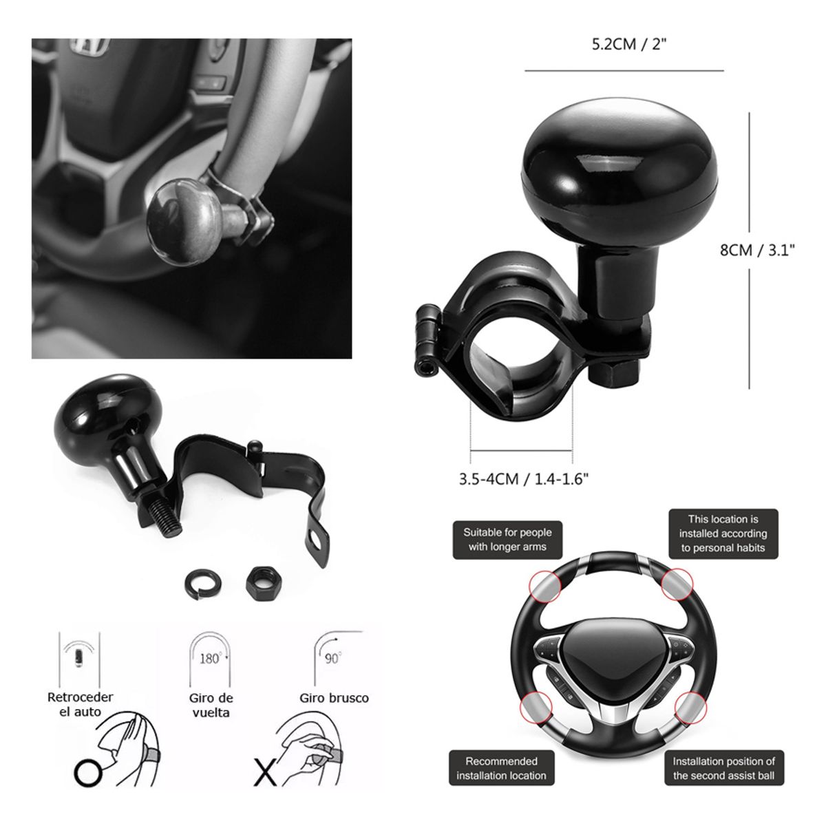 GENERICO - Perilla Giratoria Para Volante Pomo Universal Auto