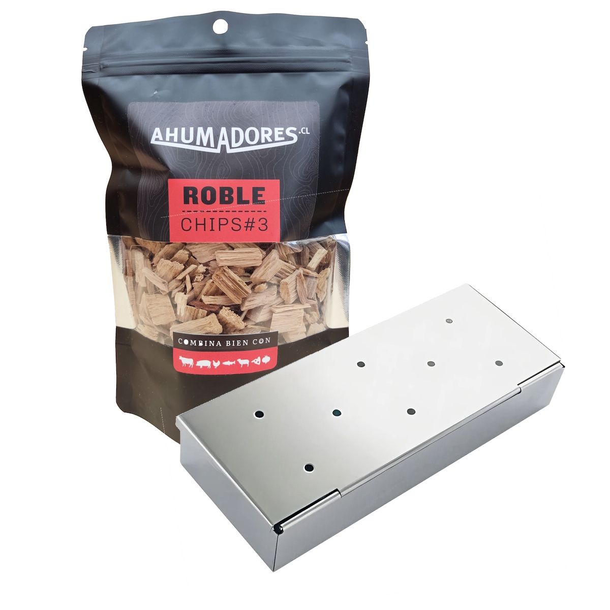 GENERICO - Kit Parrillero Caja Ahumadora + Chips De Madera