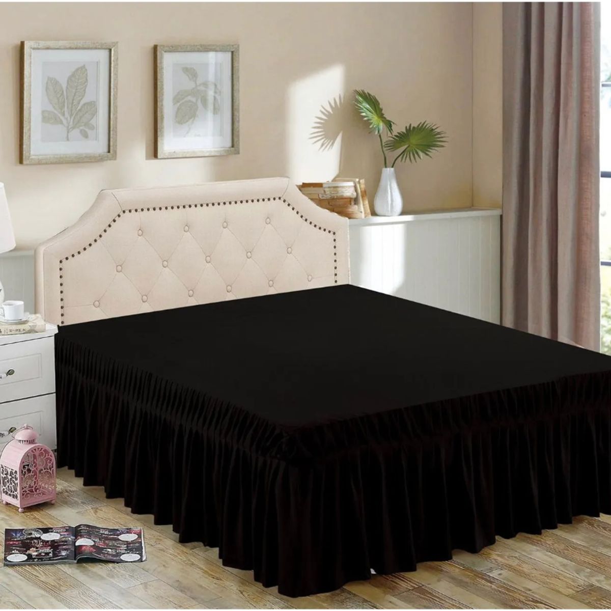 GENERICO - Faldón de Cama 2 Plazas 150x200cm Negro