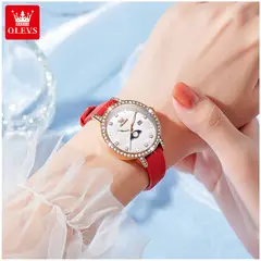 STARTECHOFFICE - Reloj Pulsera para Mujer Cristales Brillantes y Correa de Cuero Rojo