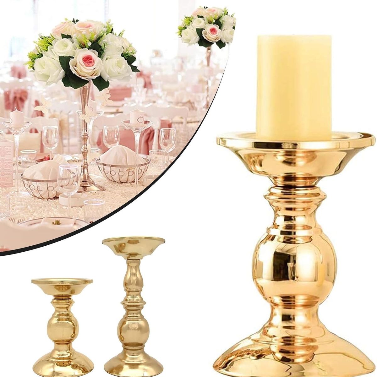 TATEE - Set 2 Candelabros Amarillo 16 Y 25 cm metal