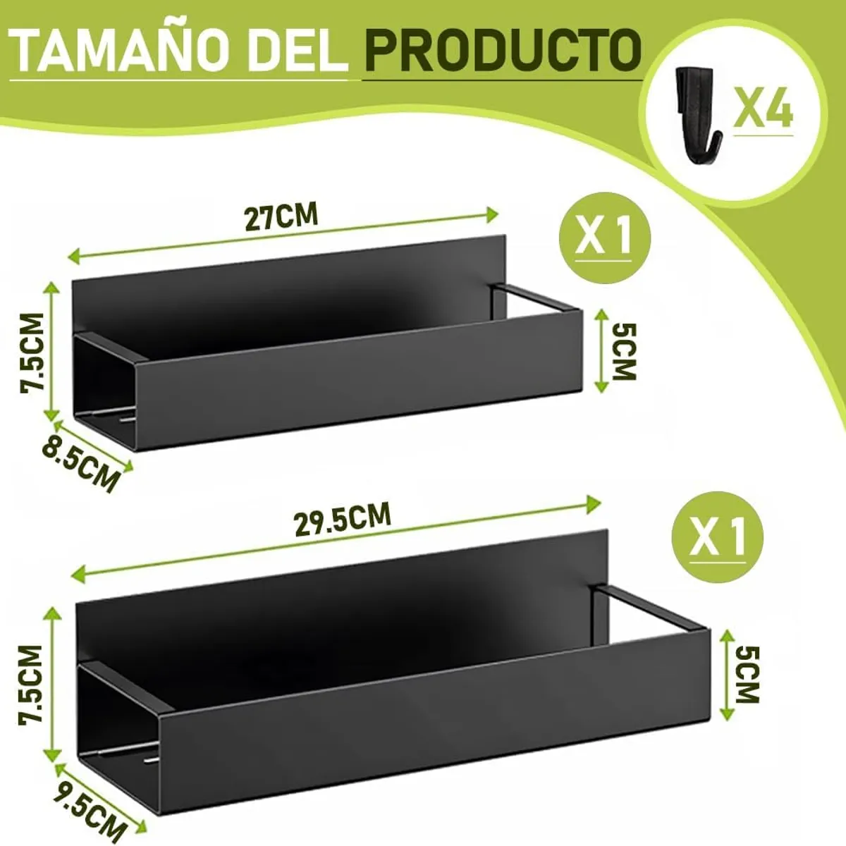 GENERICO - 2Pzs Estante Organizador Magnético Con 4 Ganchos Extraíbles