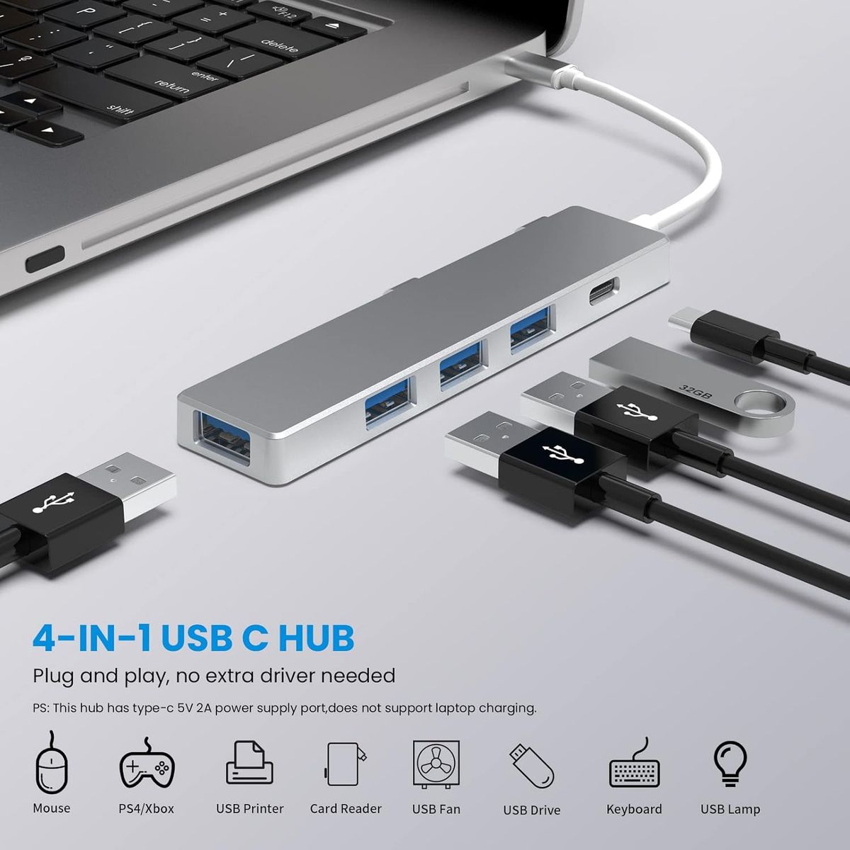 KUANGYE - Adaptador Hub Usb Tipo C - Conector Usb Multiple 3 Puertos