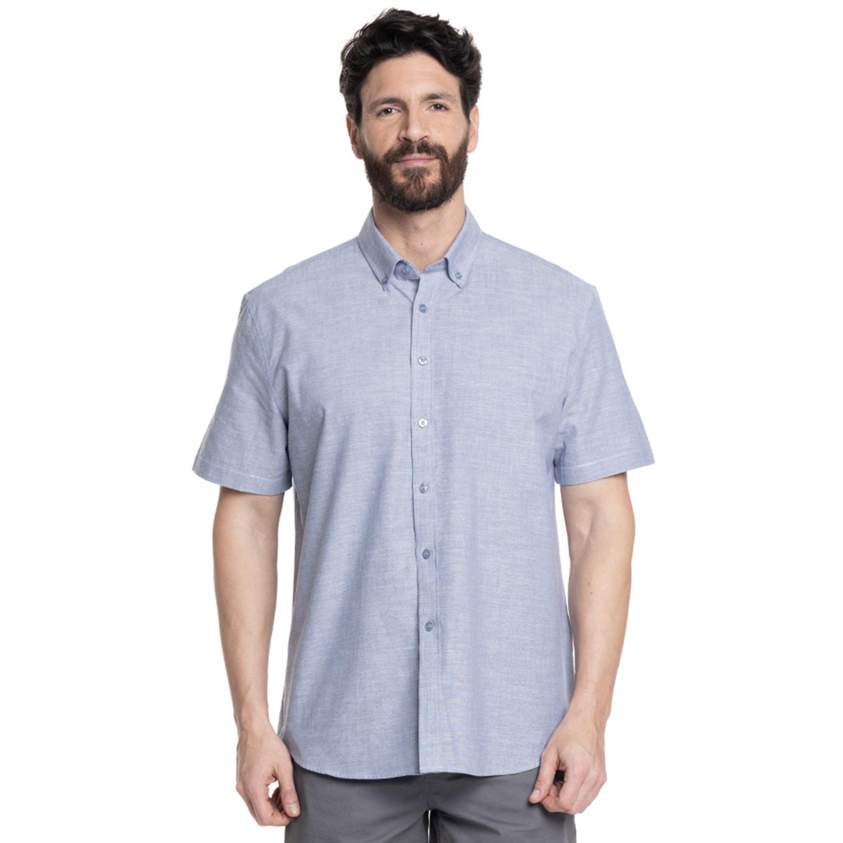 KOTTING - CAMISA HOMBRE MANGA CORTA SLUB LOOK LINO CUELLO SEMI ITALIANO