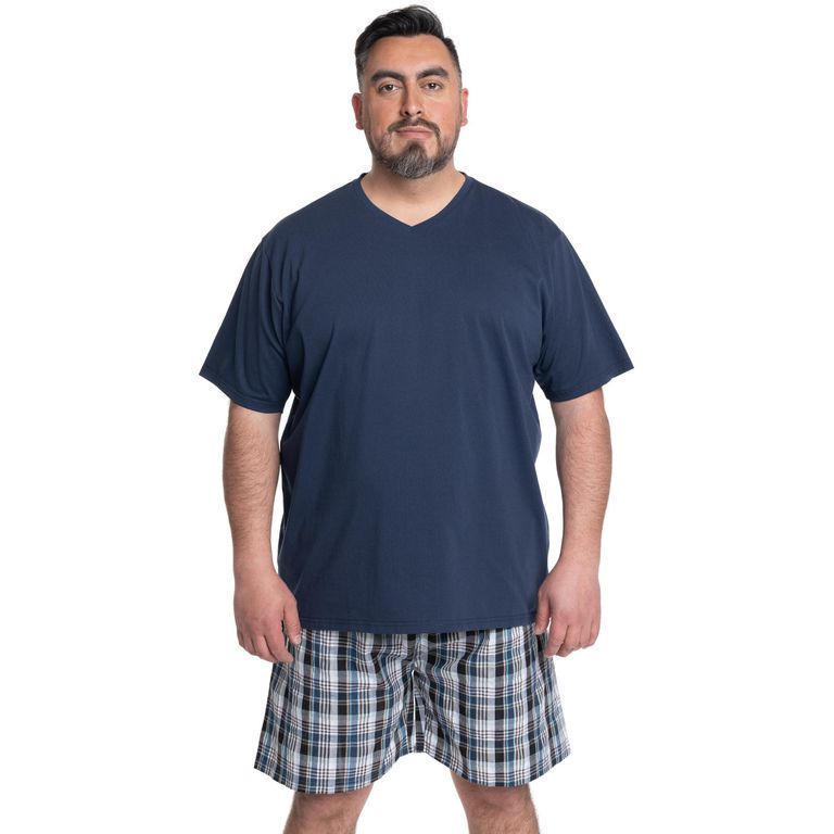 PIJAMA HOMBRE RELAX DUO POLERA JERSEY BERMUDA CUADROS Azul Marino S