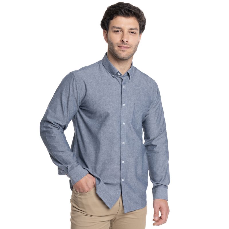 TRUVAL - CAMISA HOMBRE MANGA LARGA CUELLO SEMI ITALIANO CHAMBRAY TRUVAL
