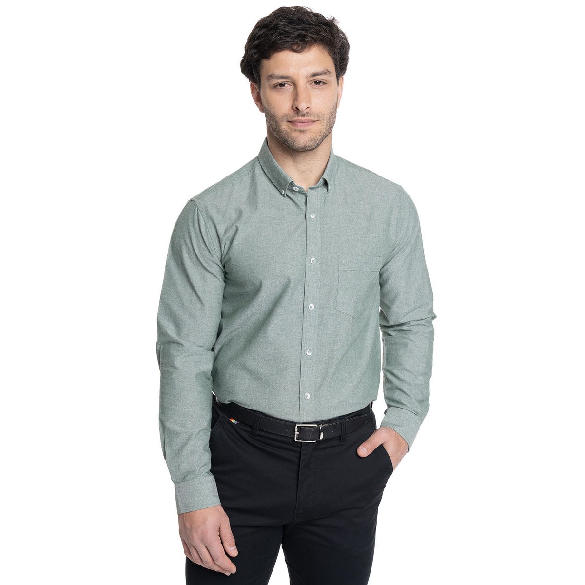 TRUVAL - CAMISA HOMBRE MANGA LARGA CUELLO SEMI ITALIANO CHAMBRAY TRUVAL
