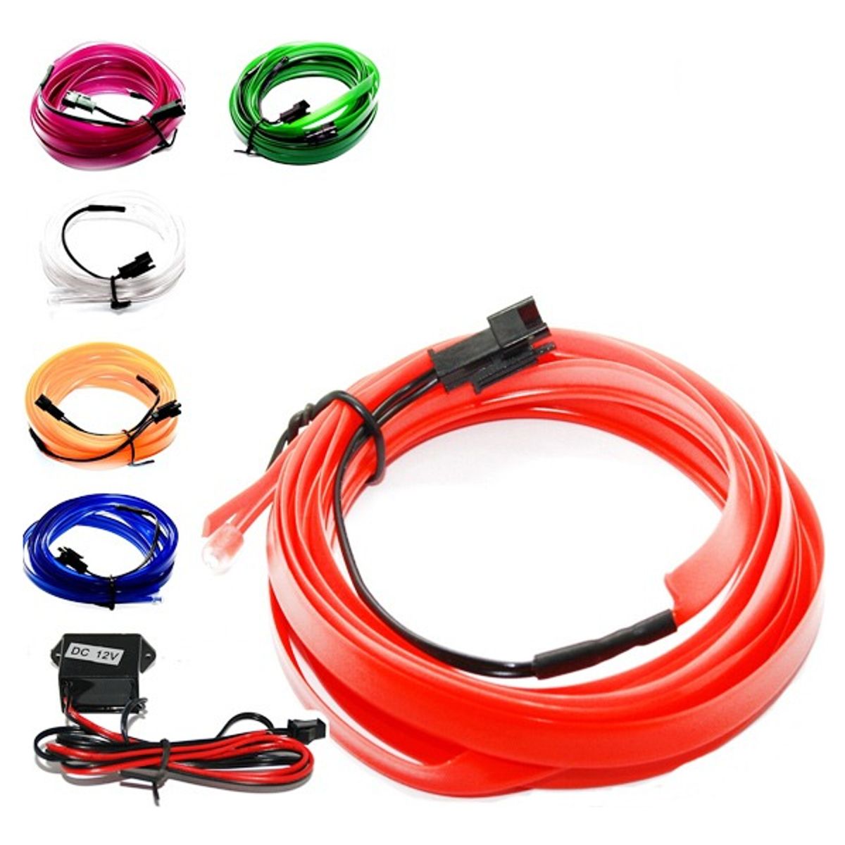 GENERICO - Hilo Tira Luz Neon Colores Azul O Rojo Led Auto 5m