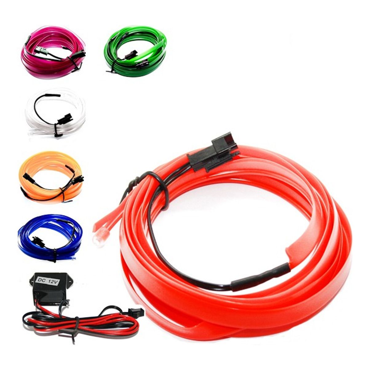GENERICO - Hilo Tira Luz Neon Colores Azul O Rojo Led Auto 5m