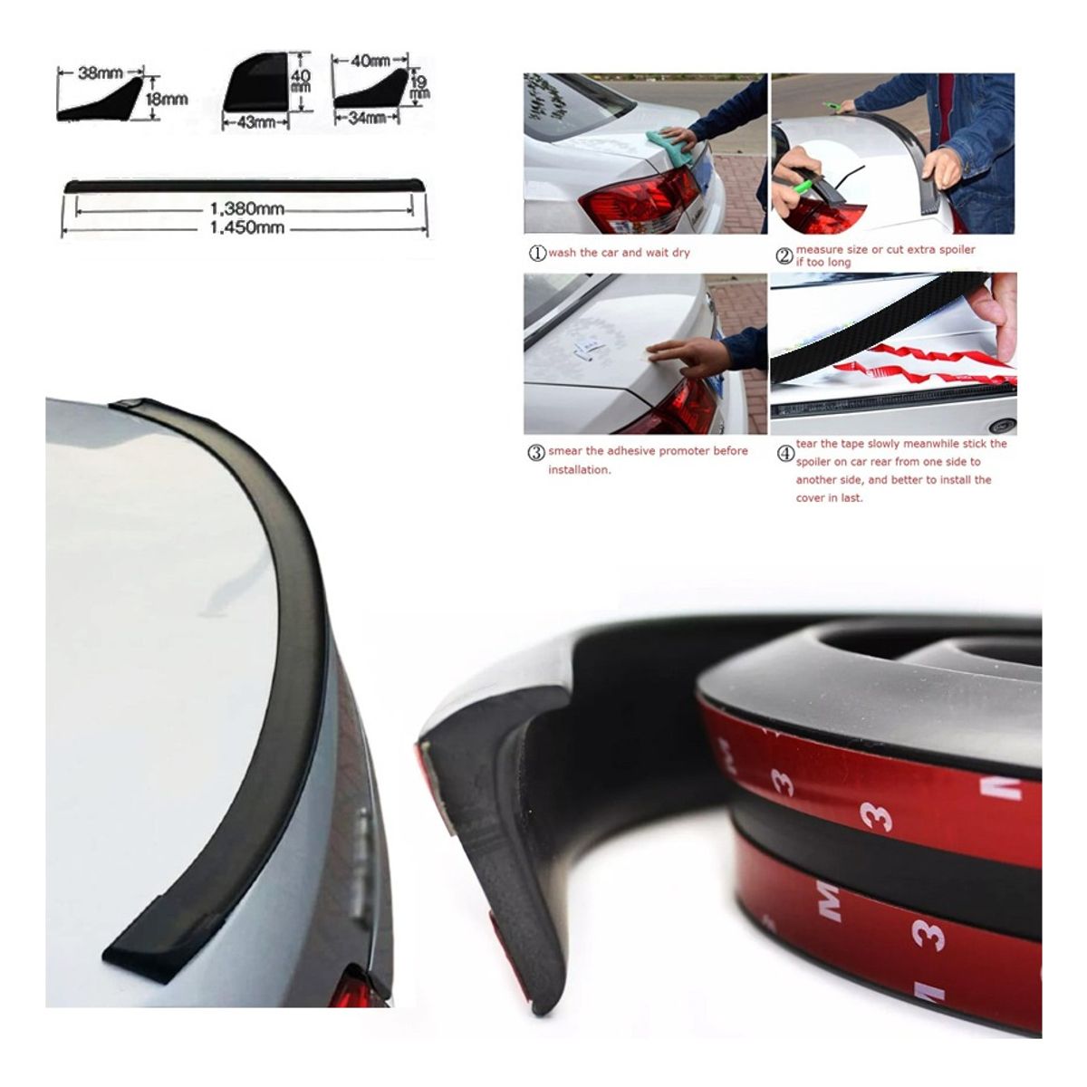 GENERICO - Alerón Lip Spoiler Maleta Negro Mate Auto