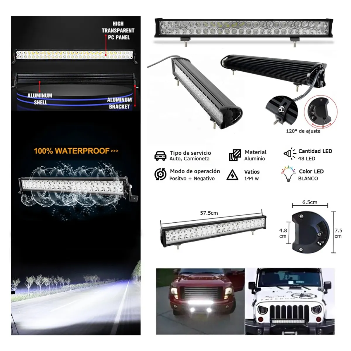 GENERICO - Barra 48 Led 144w Auto 8-100v 575cm - Envio Gratis