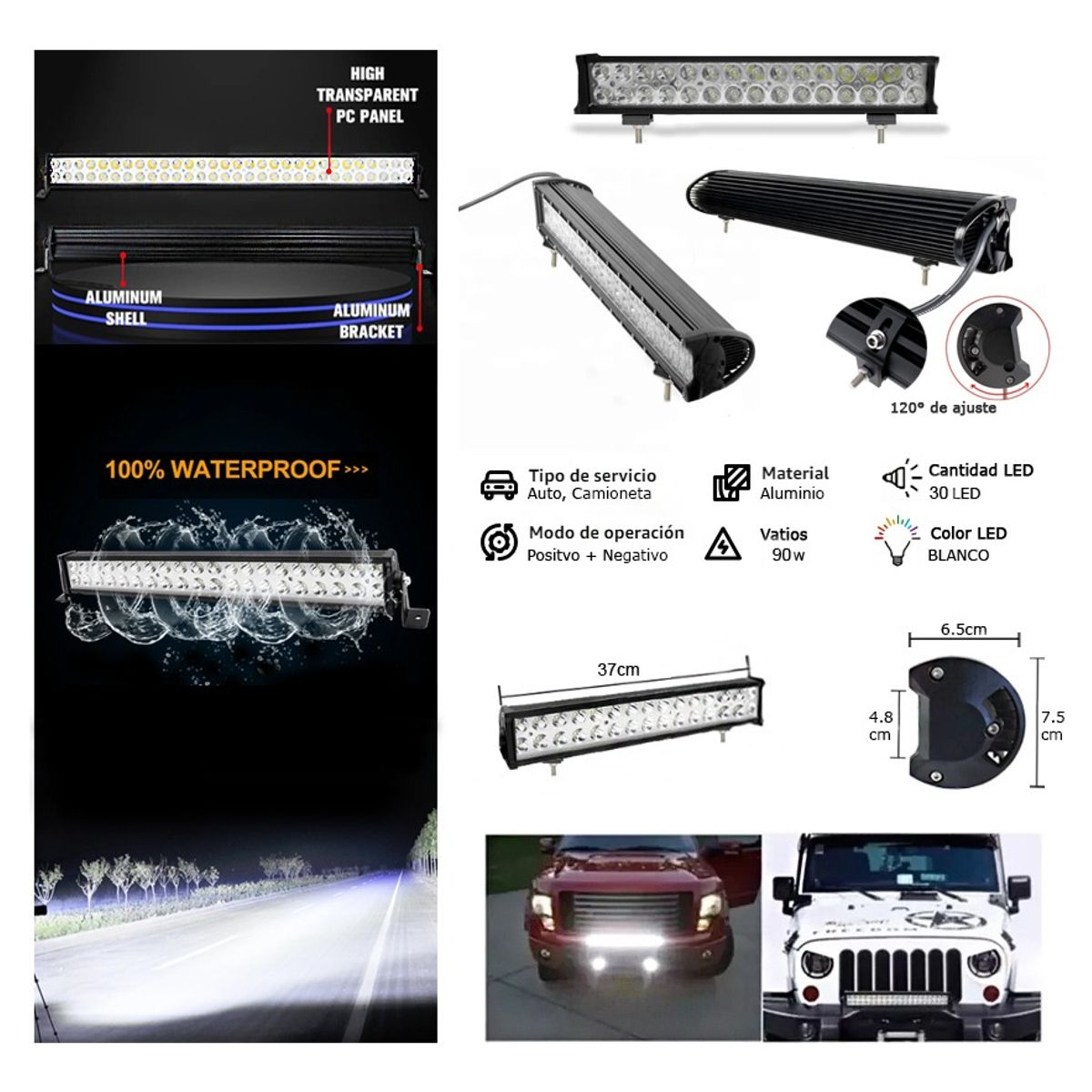 GENERICO - Barra30 Led 90w Auto 8-100v 37cm - Envio Gratis
