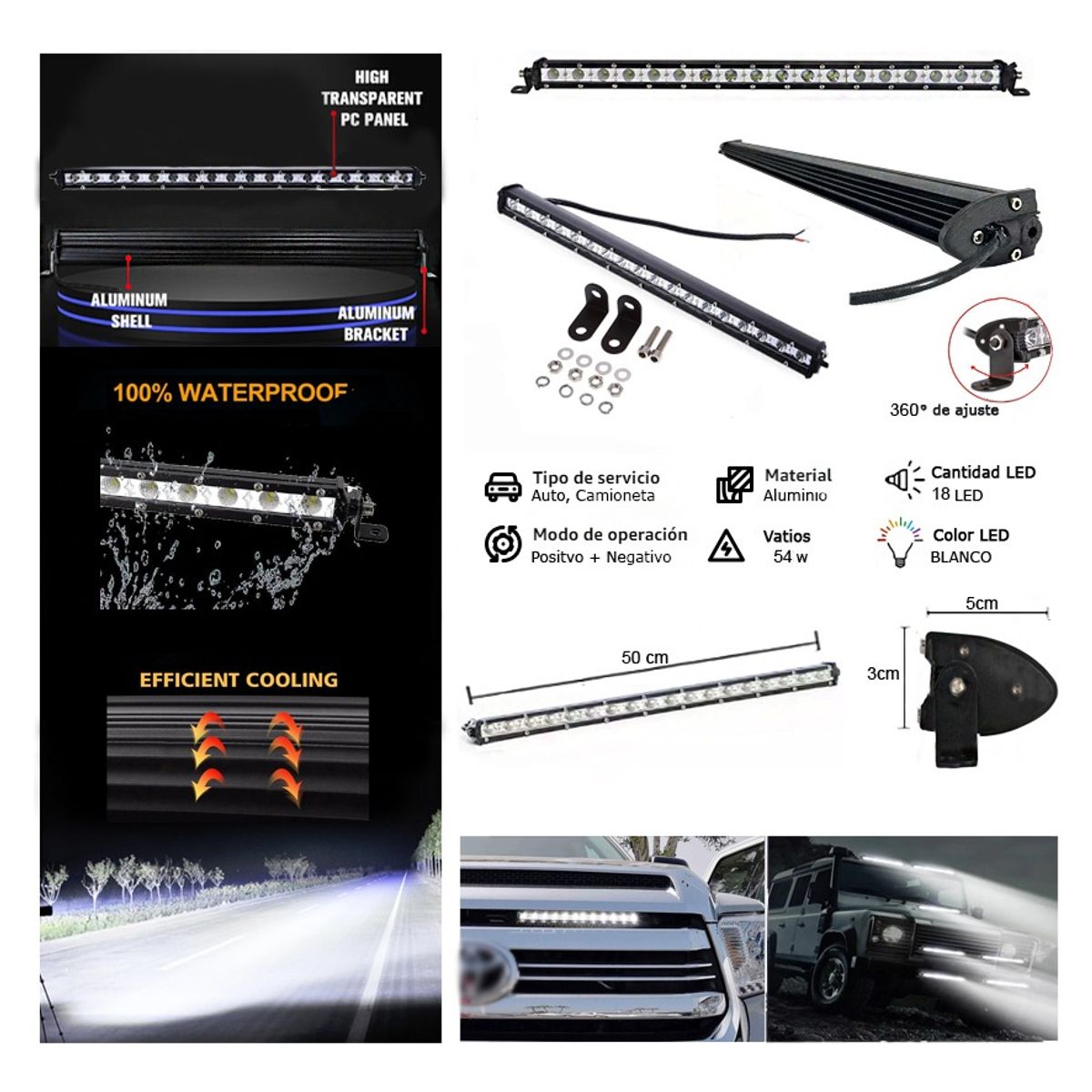 GENERICO - Barra 18 Led Fina 54w - 50cm Auto