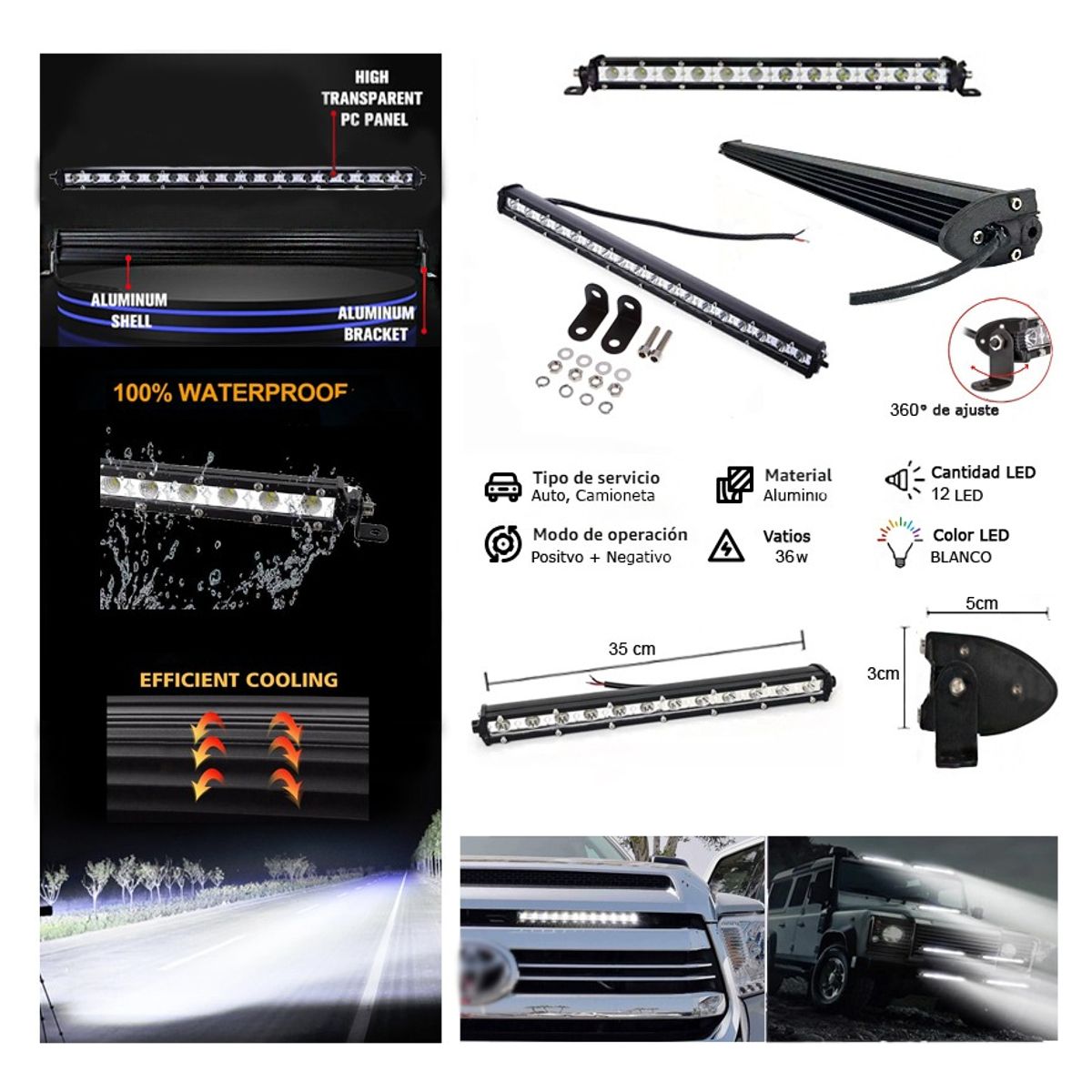 GENERICO - Barra 12 Led Fina 35cm Auto
