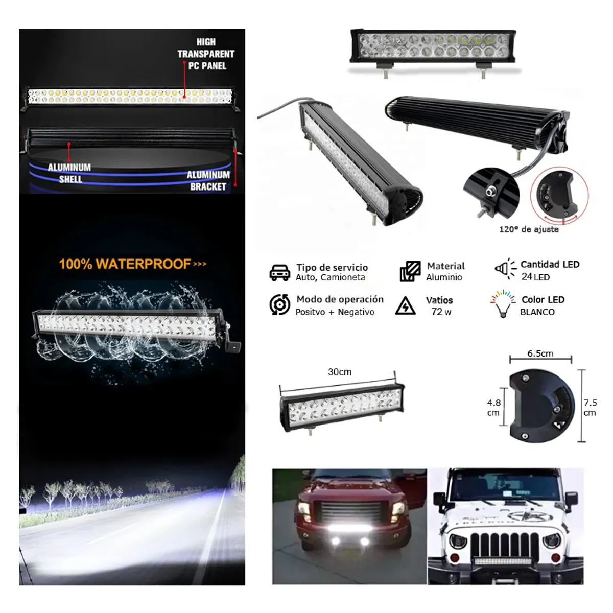 GENERICO - Barra 24 Led 72w Auto 8-100v 30cm - Envio Gratis