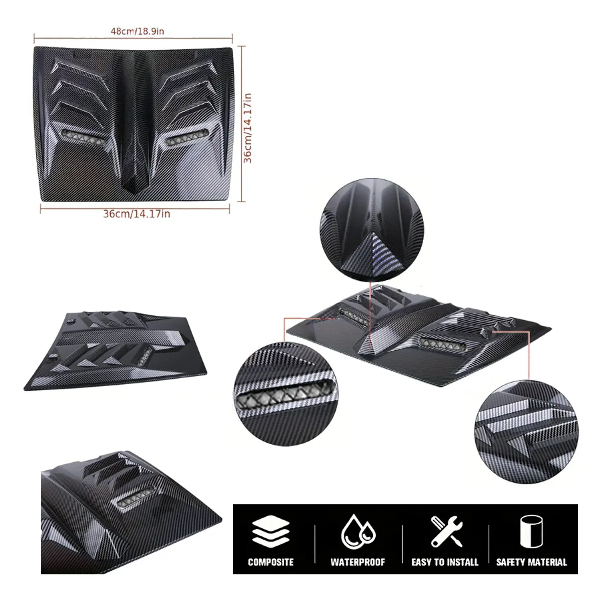 GENERICO - Toma De Aire Para Capot Auto Tuning Universal Fibra Carbono