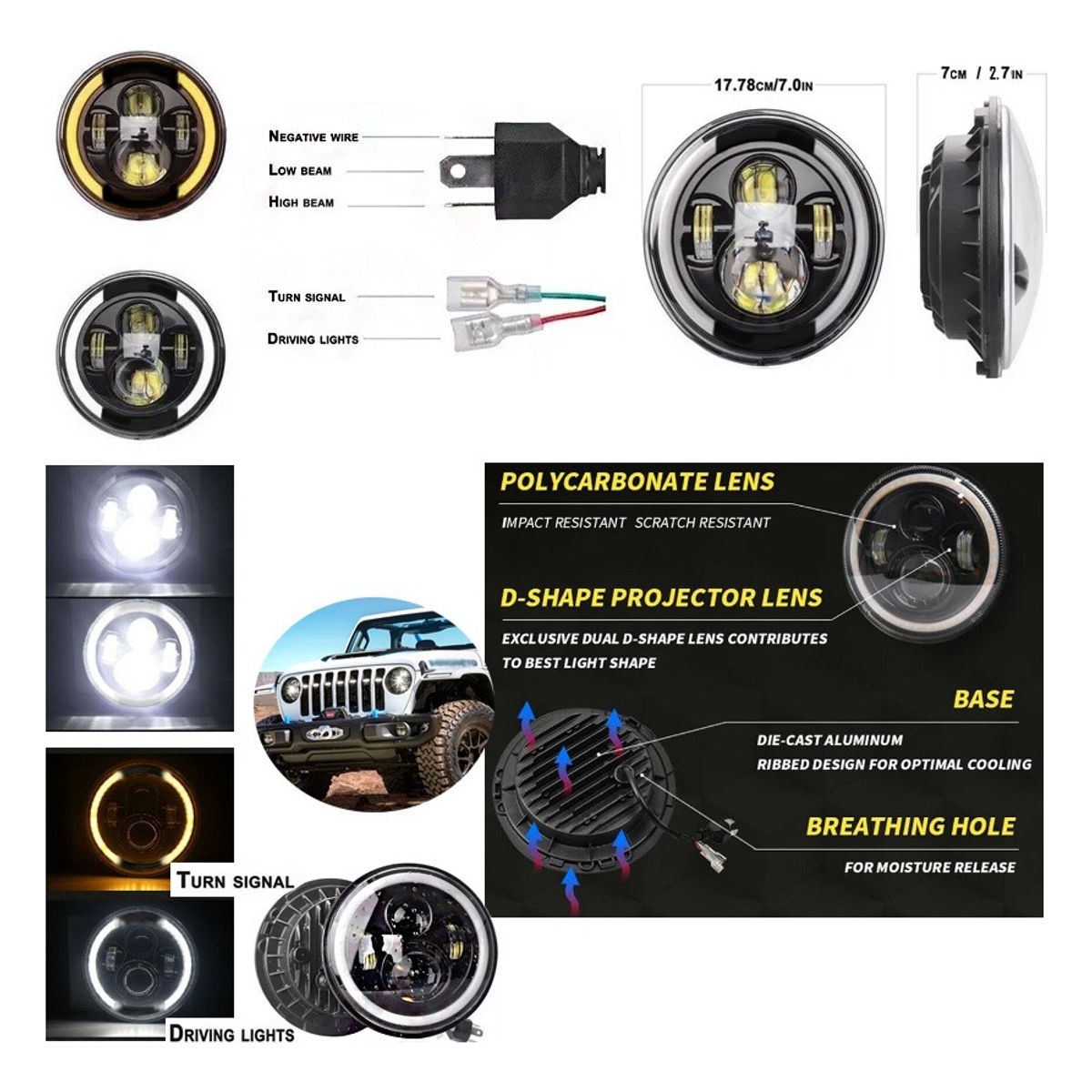 GENERICO - Foco Led Ojo De Angel Jepp 7 Pulgadas 4 Led 40w