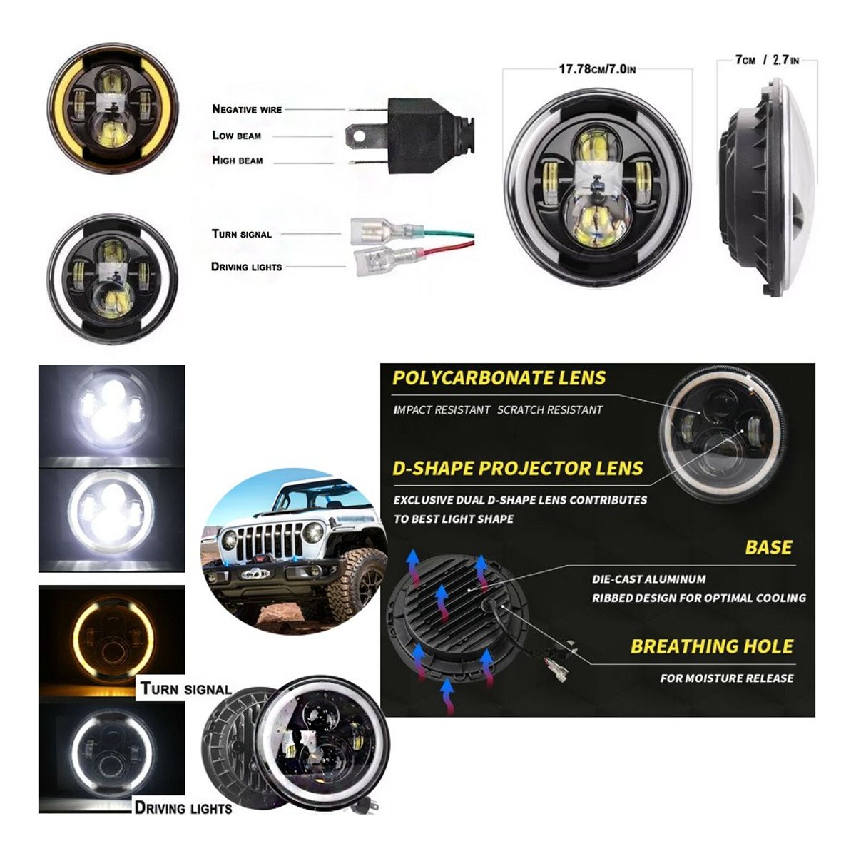 GENERICO - Foco Led Ojo De Angel Jepp 7 Pulgadas 4 Led 40w