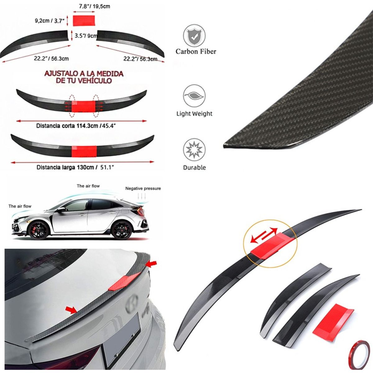 GENERICO - Aleron Lip Spoiler Universal Fibra Carbono Ajustable