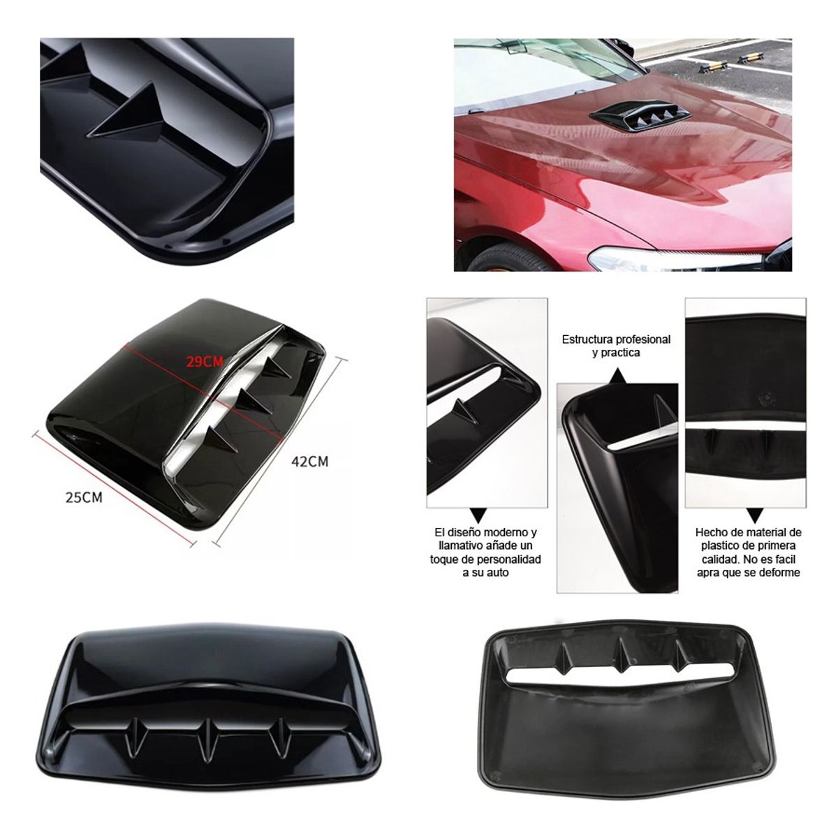 GENERICO - Toma De Aire Para Capot Auto Tuning Universal Negro Grande
