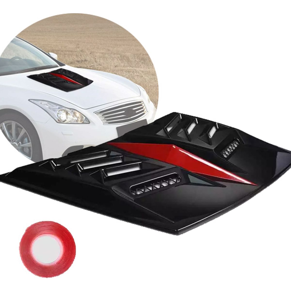 GENERICO - Toma De Aire Capot Auto Tuning Universal Negro Brillo+rojo