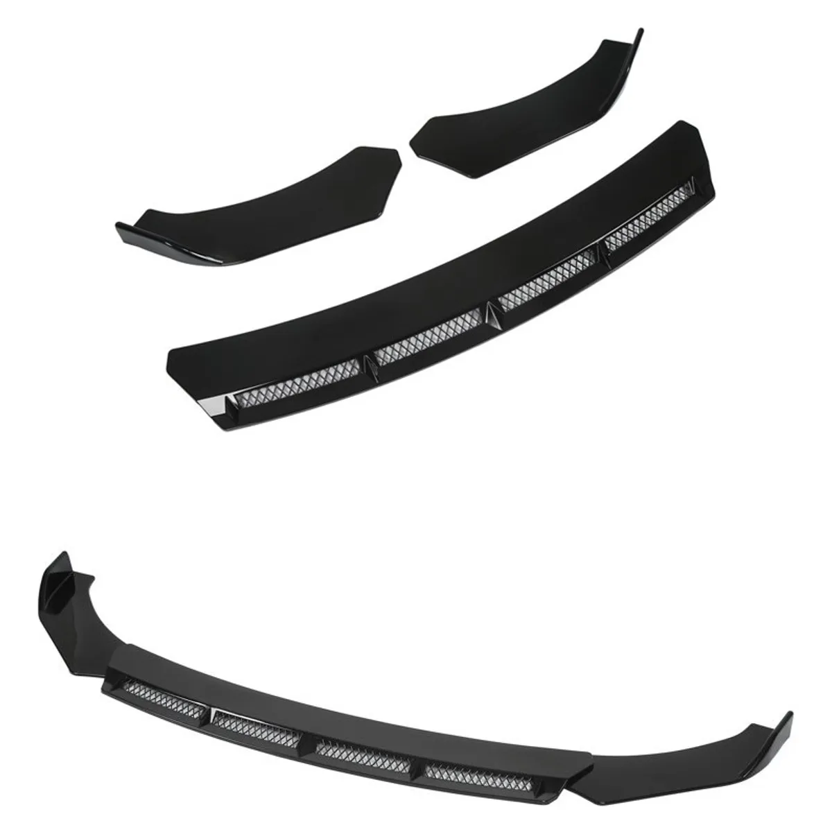 GENERICO - Front Lip Malla Delantero 3 Piezas Negro Brillante
